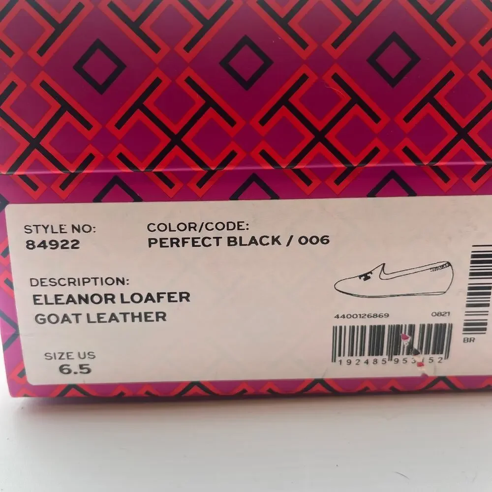 Tory Burch Loafers Flats Shoes Eleanor Double T Logo Leather Black Size 6.5M